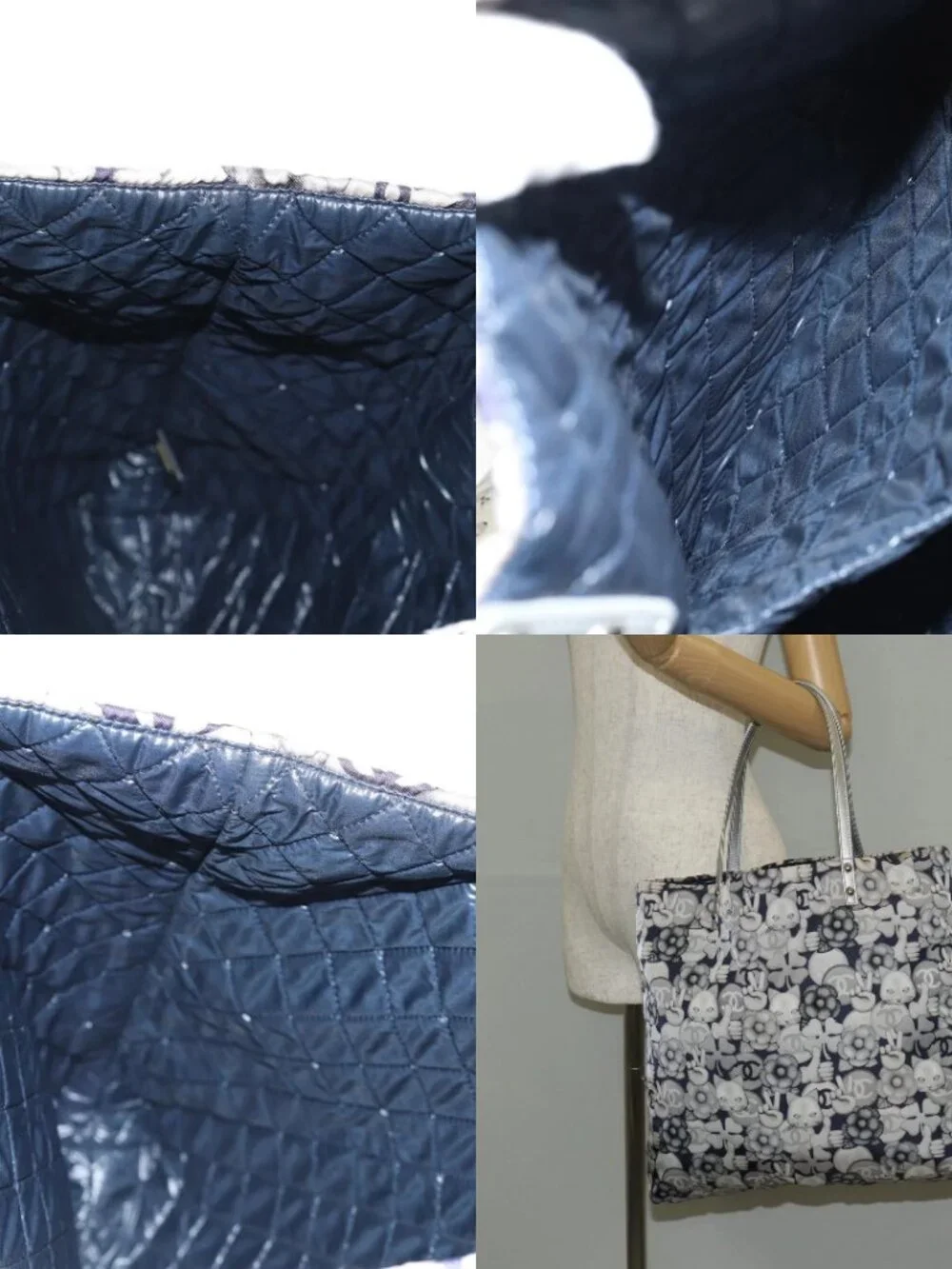 CHANEL COCO Mark Tote Bag Nylon Navy Gray CC Auth 145888V